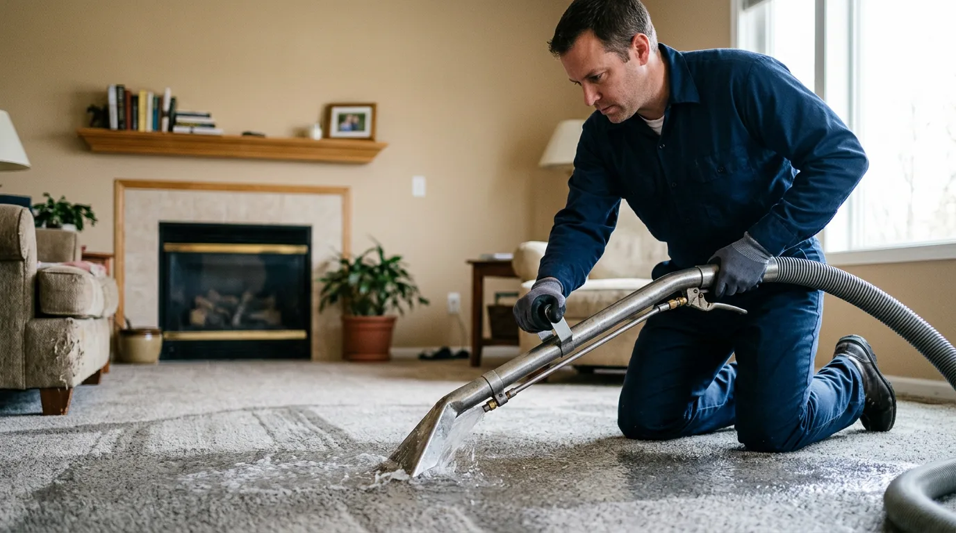 Water damage restoration technician working near Baldwinville, MA